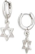 Leith Star of David Cubic Zirconia Drop Huggie Hoop Earrings