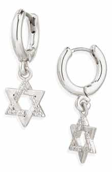 Leith Star of David Cubic Zirconia Drop Huggie Hoop Earrings