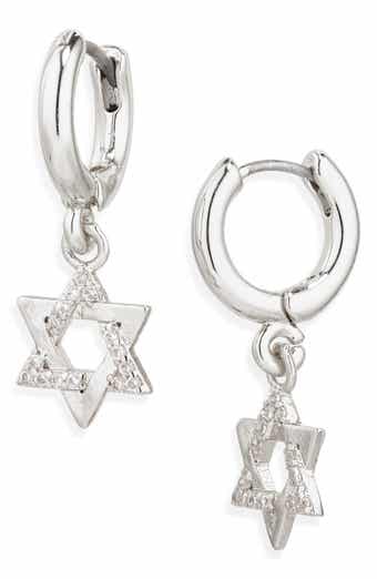 Leith Star of David Cubic Zirconia Drop Huggie Hoop Earrings