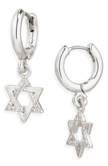 Leith Star Of David Cubic Zirconia Drop Huggie Hoop Earrings In Silver
