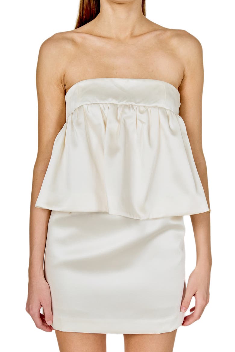 Strapless Satin Minidress, Alternate, color, WHITE