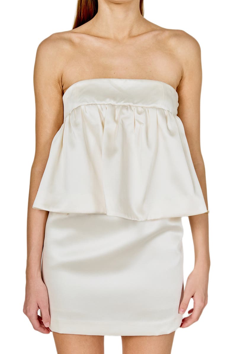 Endless Rose Strapless Satin Minidress, Alternate, color, White