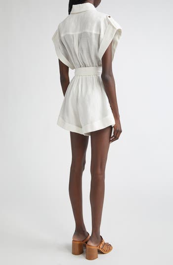 セットアップ ZIMMERMANN CRUSH LINEN PLAYSUIT Crush Embroidered linen playsuit in white - Zimmermann