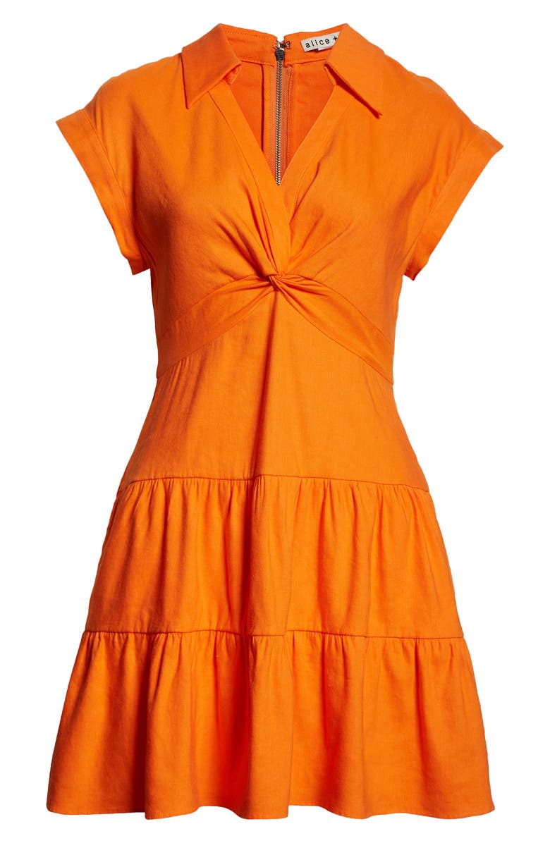 Alice + Olivia Mila Center Twist Linen Blend Minidress, Alternate, color, Light Mango