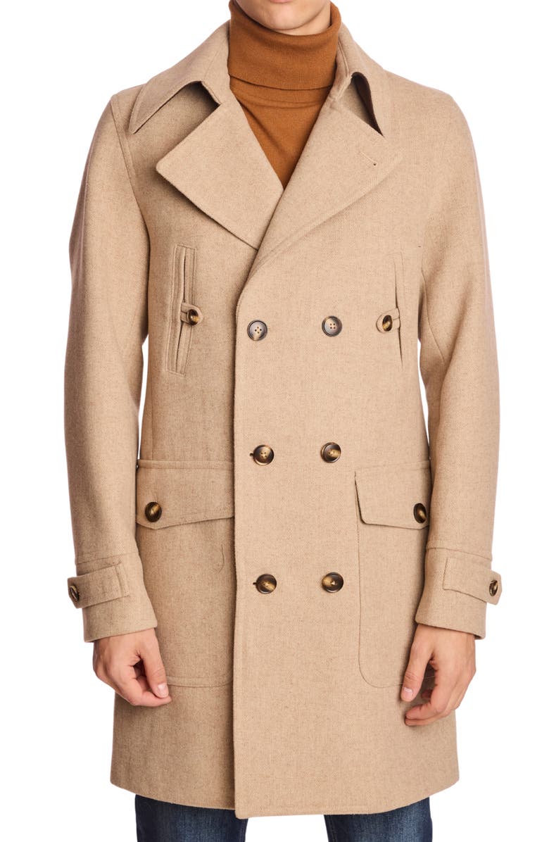 PAISLEY & GRAY Military Double Breasted Overcoat, Main, color, Light Tan