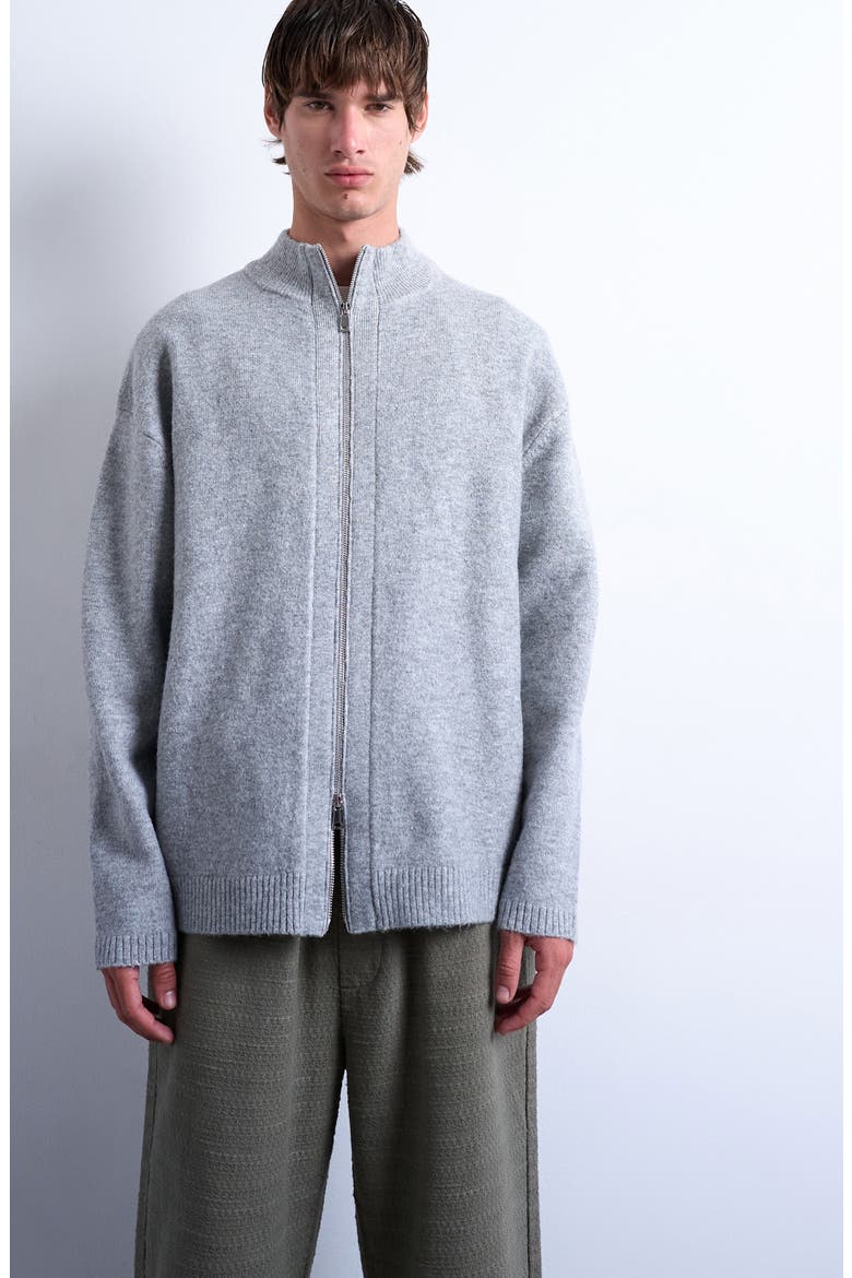 Mock Neck Zip Cardigan, Main, color, LIGHT GREY