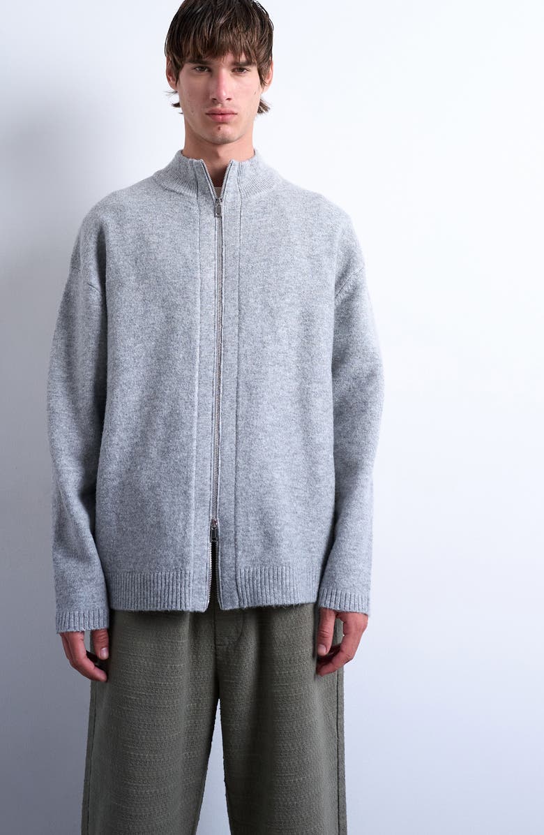 Topman Mock Neck Zip Cardigan, Main, color, Light Grey