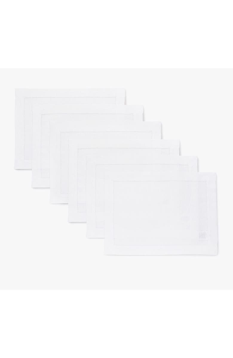 Solino Home Linen Placemats - Classic Hemstitch - Set of 6, 14" x 19", Main, color, White
