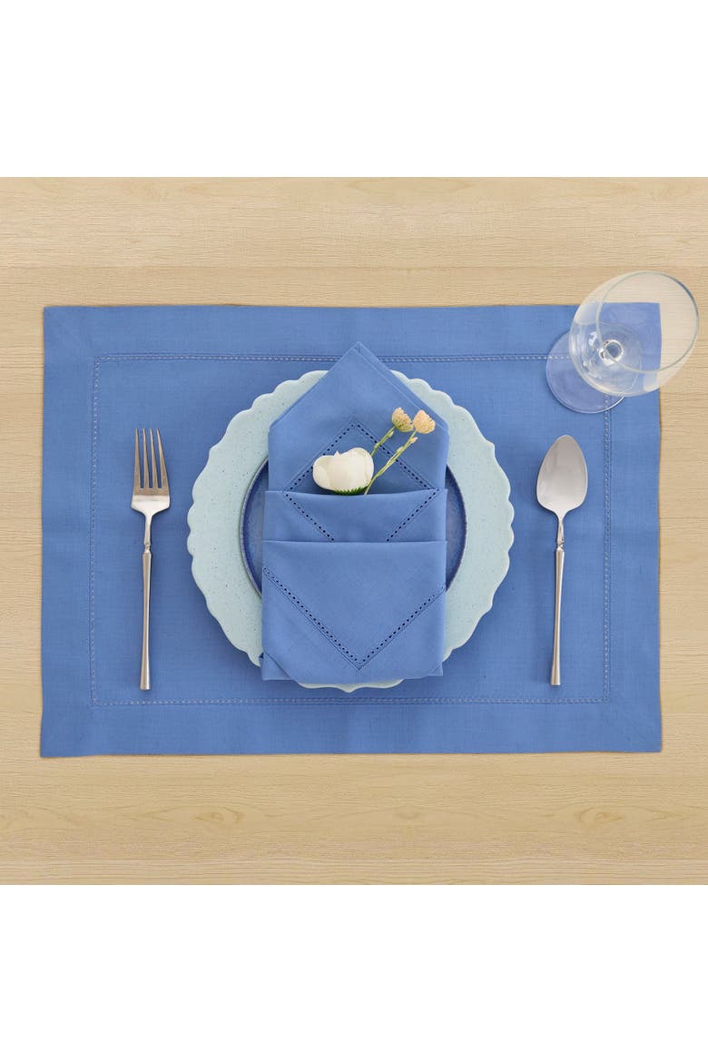 Cotton Linen Hemstitch Placemats Set of 6, 14 x 19", Alternate, color, Dusty Blue