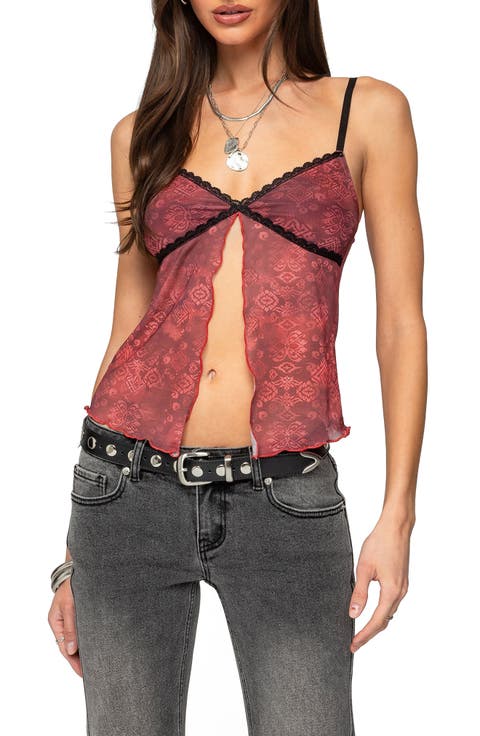 Lace Trim Split Front Camisole