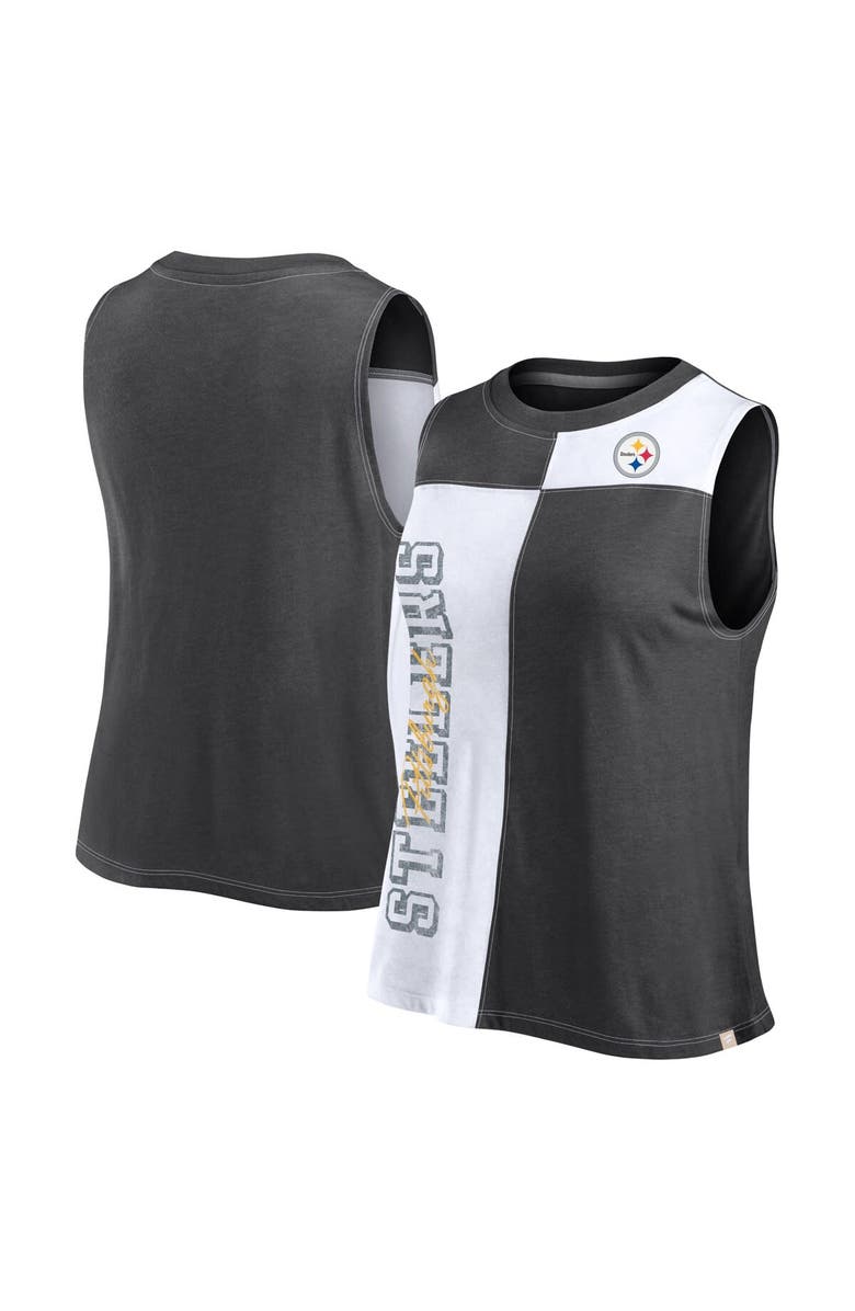 FANATICS Women's Fanatics Branded Black/White Pittsburgh Steelers Script Color Block Tank Top, Main, color, Black