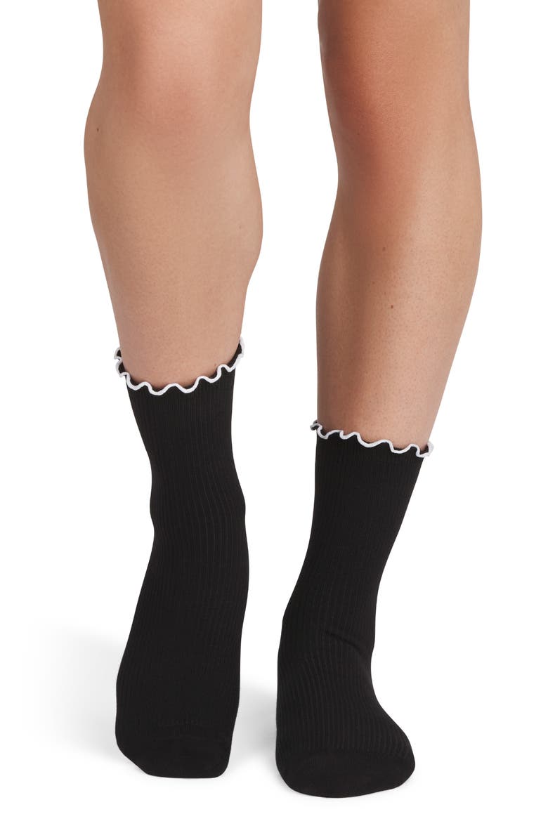 Bombas Frilly Rib Light Half Calf Crew Socks, Alternate, color, Black