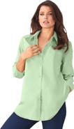 Roaman's Plus Size Kate Long Sleeve Easy Cotton-Blend Button-Front Shirt