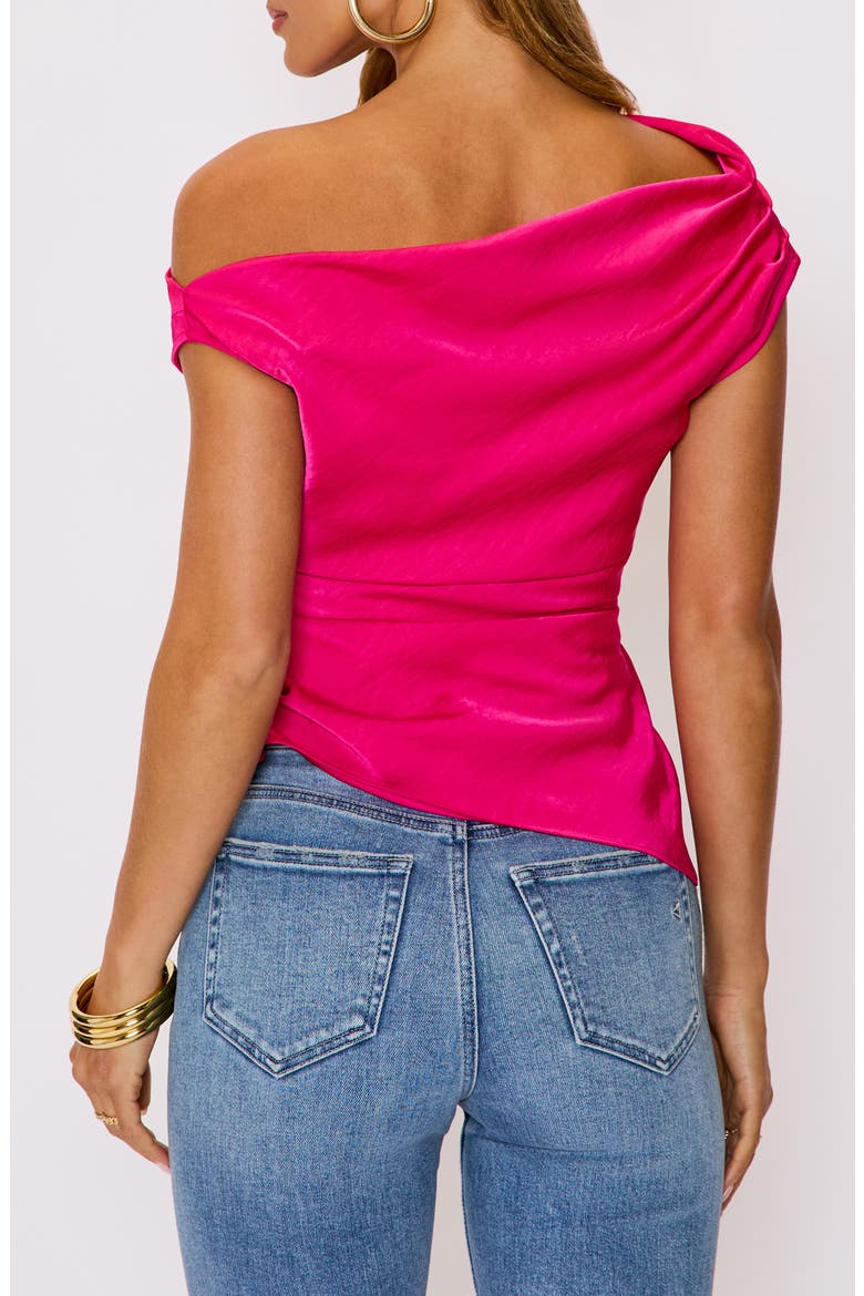 Date Night One-Shoulder Ruched Satin Top, Alternate, color, FUCHSIA