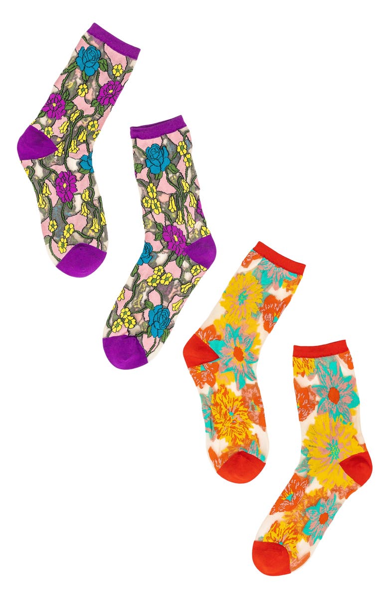 Sock Candy Garden Party Floral Sheer Crew Socks, Main, color,