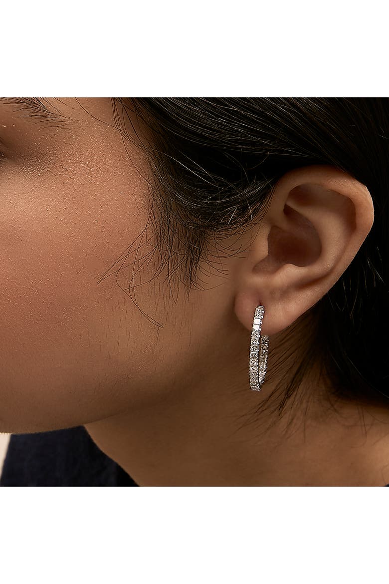 14K White Gold 3.00 Cttw Princess Diamond Inside Out Elongated Hoop Earrings, Alternate, color, White Gold