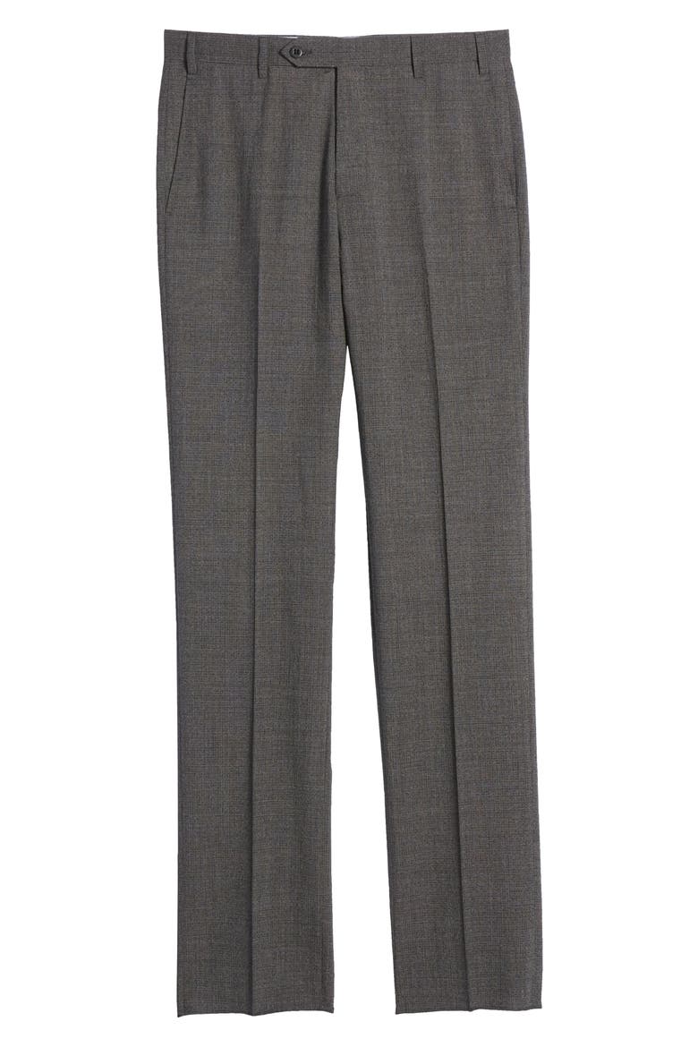 Curtis Plaid Flat Front Slim Fit Wool Dress Pants, Alternate, color, CHARCOAL