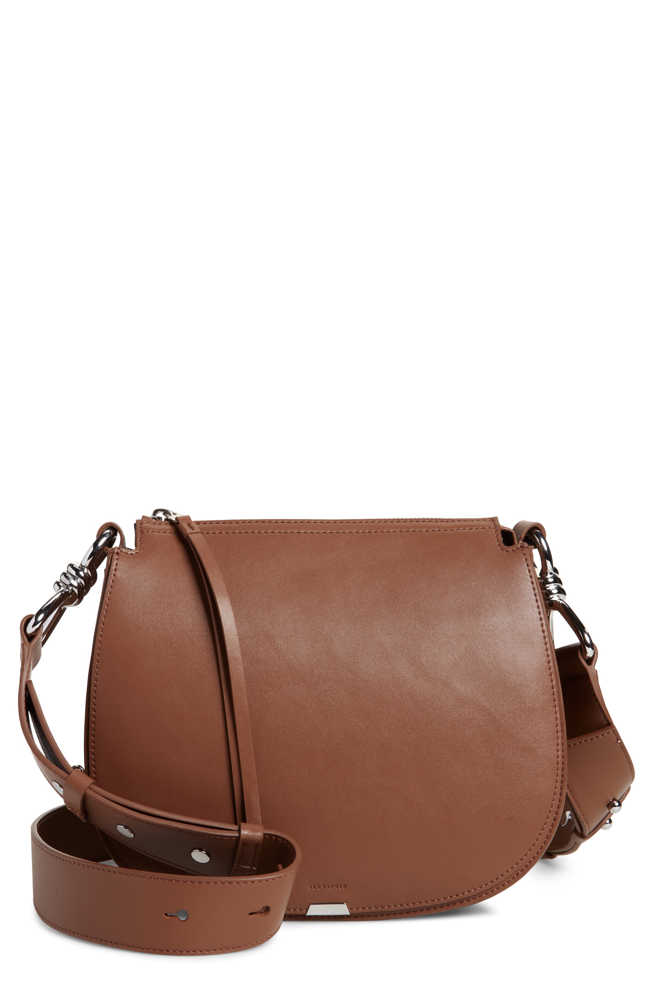 AllSaints Captain Round Leather Crossbody Bag, Main, color, 