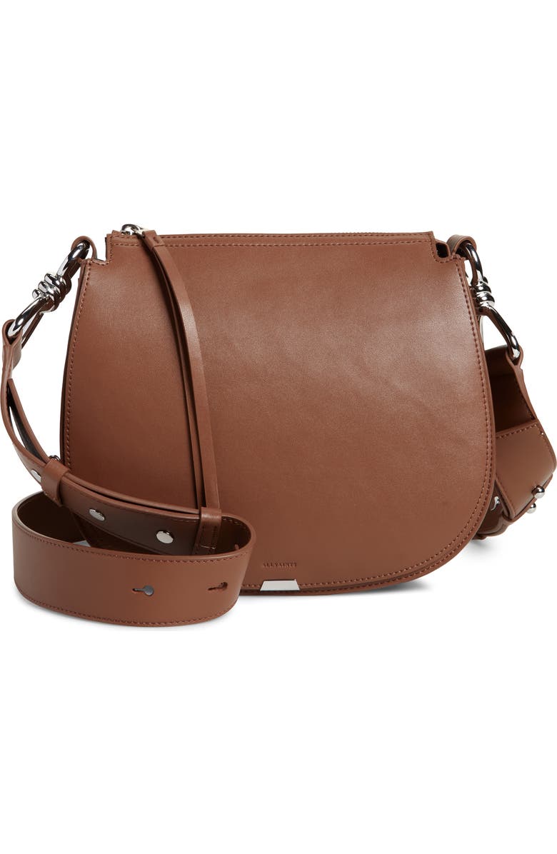 AllSaints Captain Round Leather Crossbody Bag, Main, color,