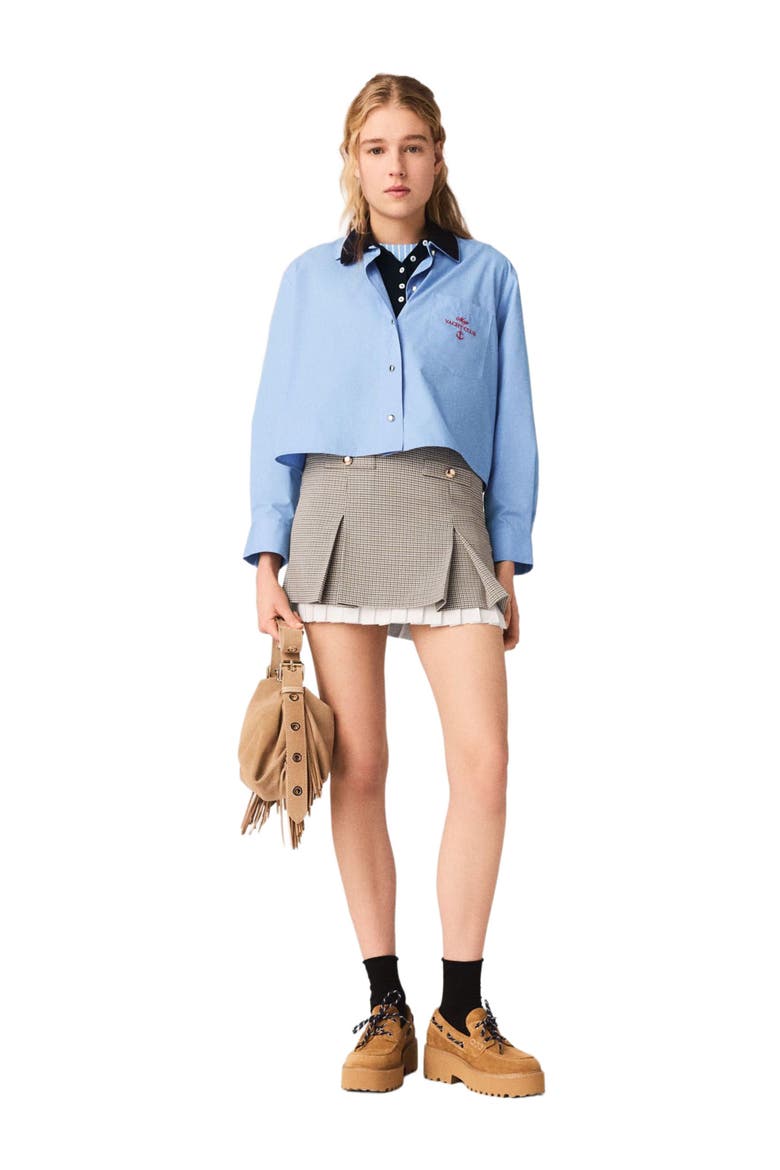 Pleated skirt with poplin details, Main, color, Brown checks