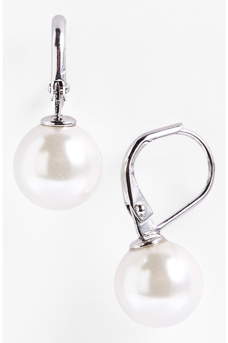Glass Pearl Drop Earrings, Main, color, WHITE/ SILVER
