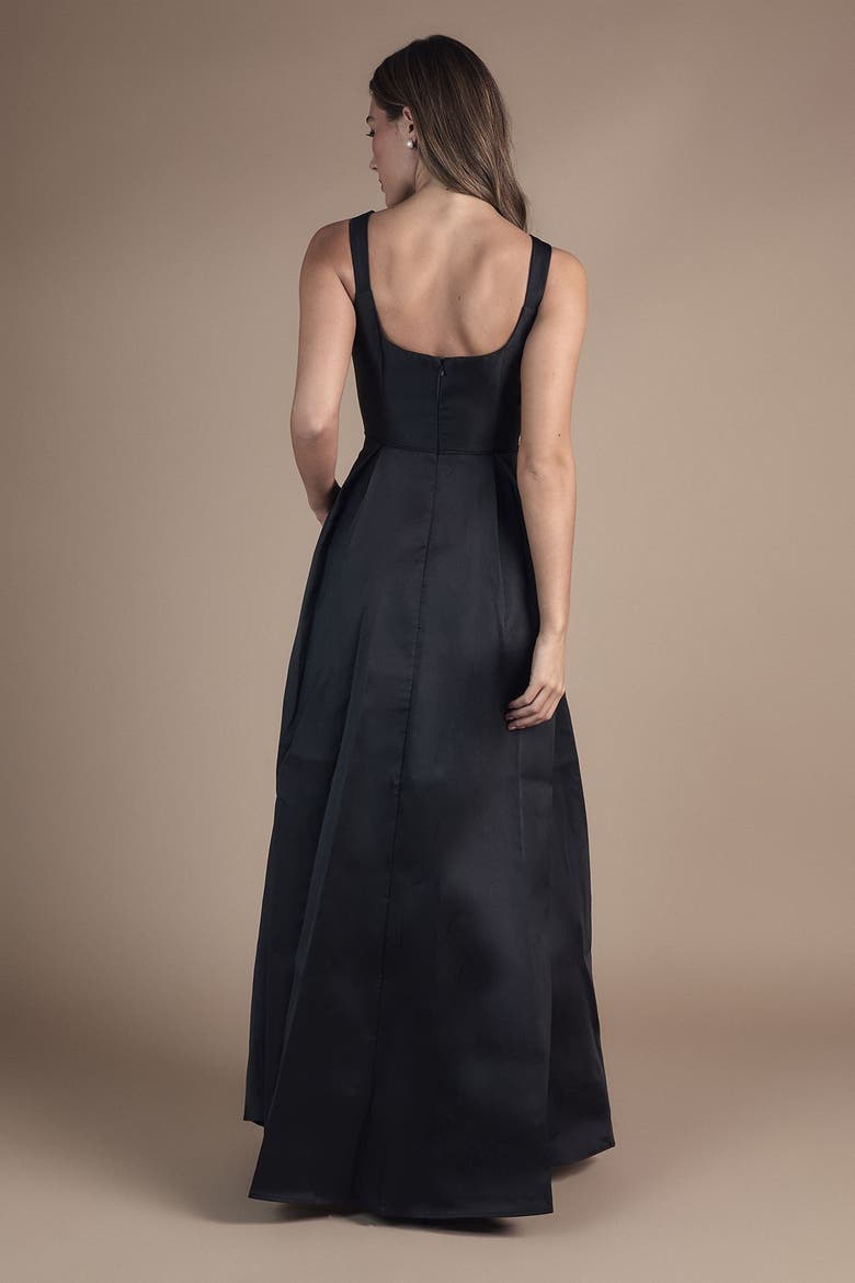 Scoop Neck Full Skirted Twill Maxi Dress, Alternate, color, Black