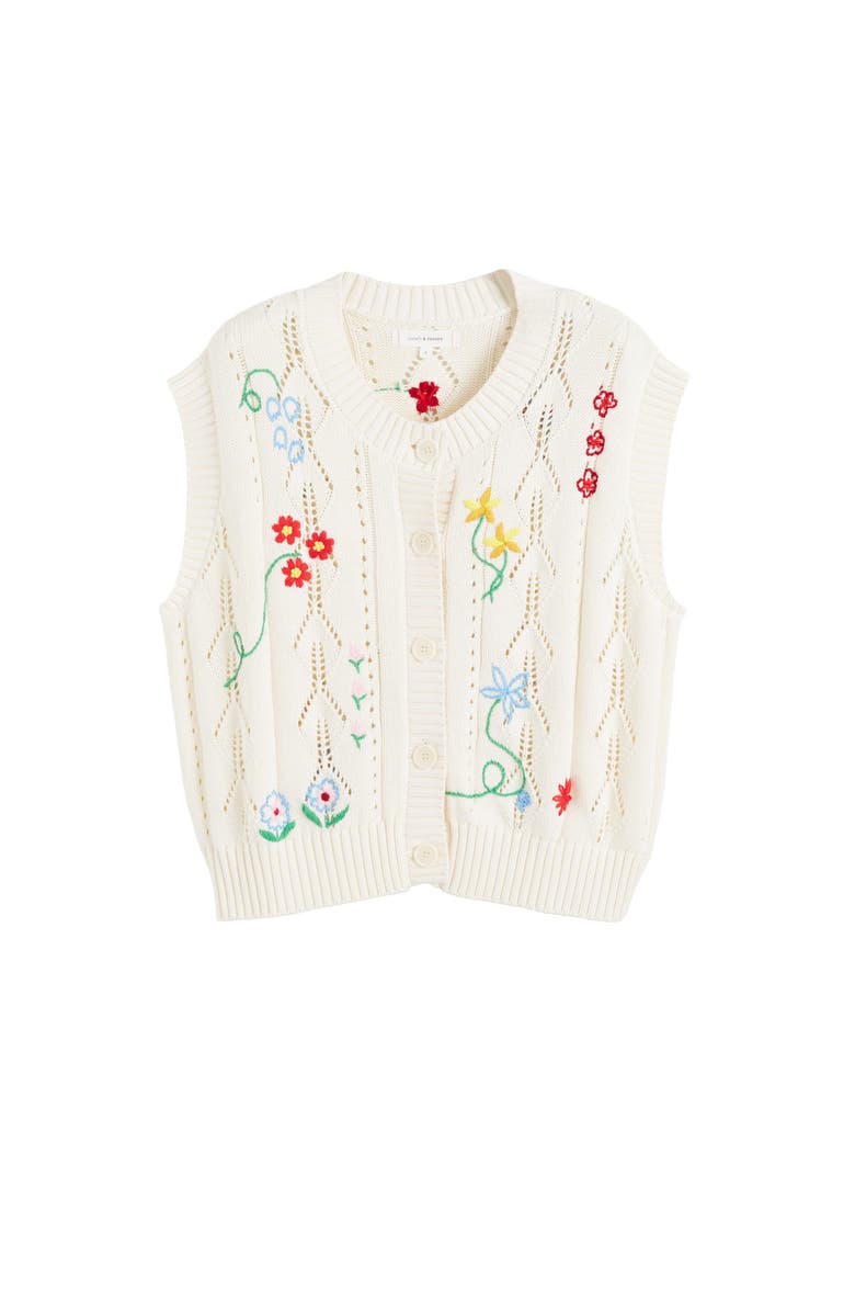 Chinti & Parker Hand-Embroidered Floral Cotton Tank Top, Alternate, color, Cream