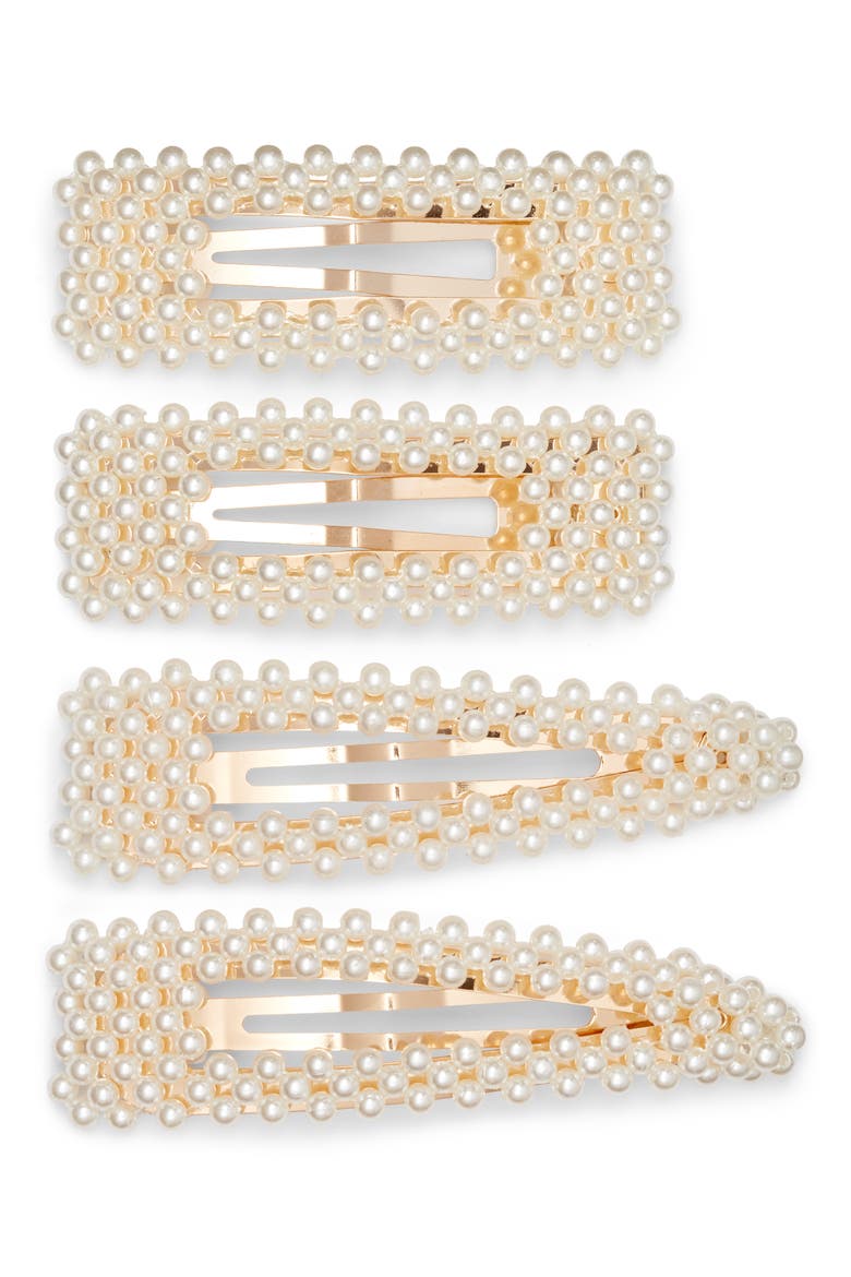 4-Pack Embellished Barrettes, Main, color, PEARL