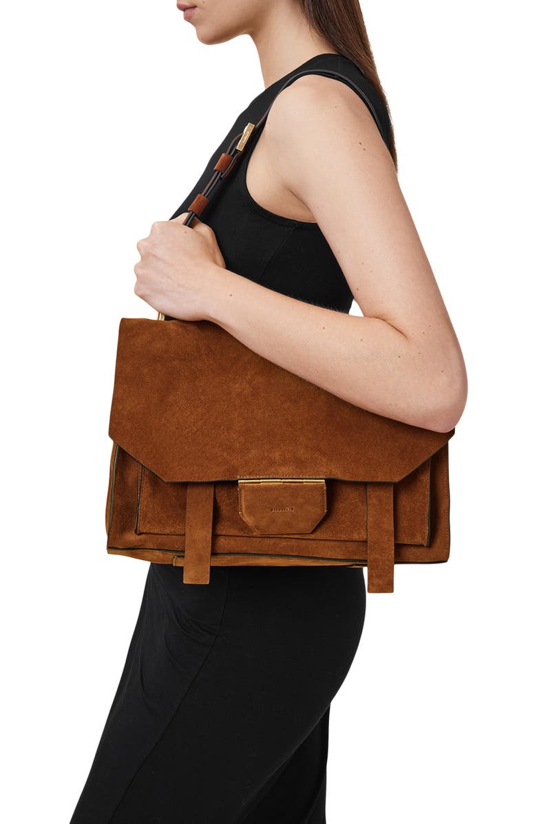 AllSaints Ursa Nubuck Leather Satchel, Alternate, color,
