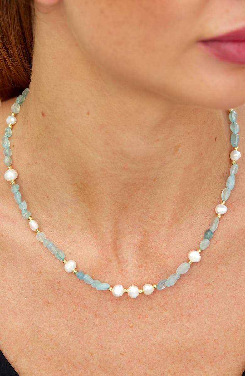 SAVVY CIE JEWELS Baroque Pearl & Aquamarine Beaded Necklace, Alternate, color, Gold