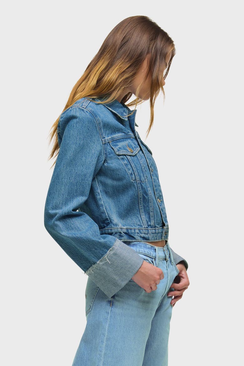 Cuffed Cropped Denim Jacket, Alternate, color, Universal