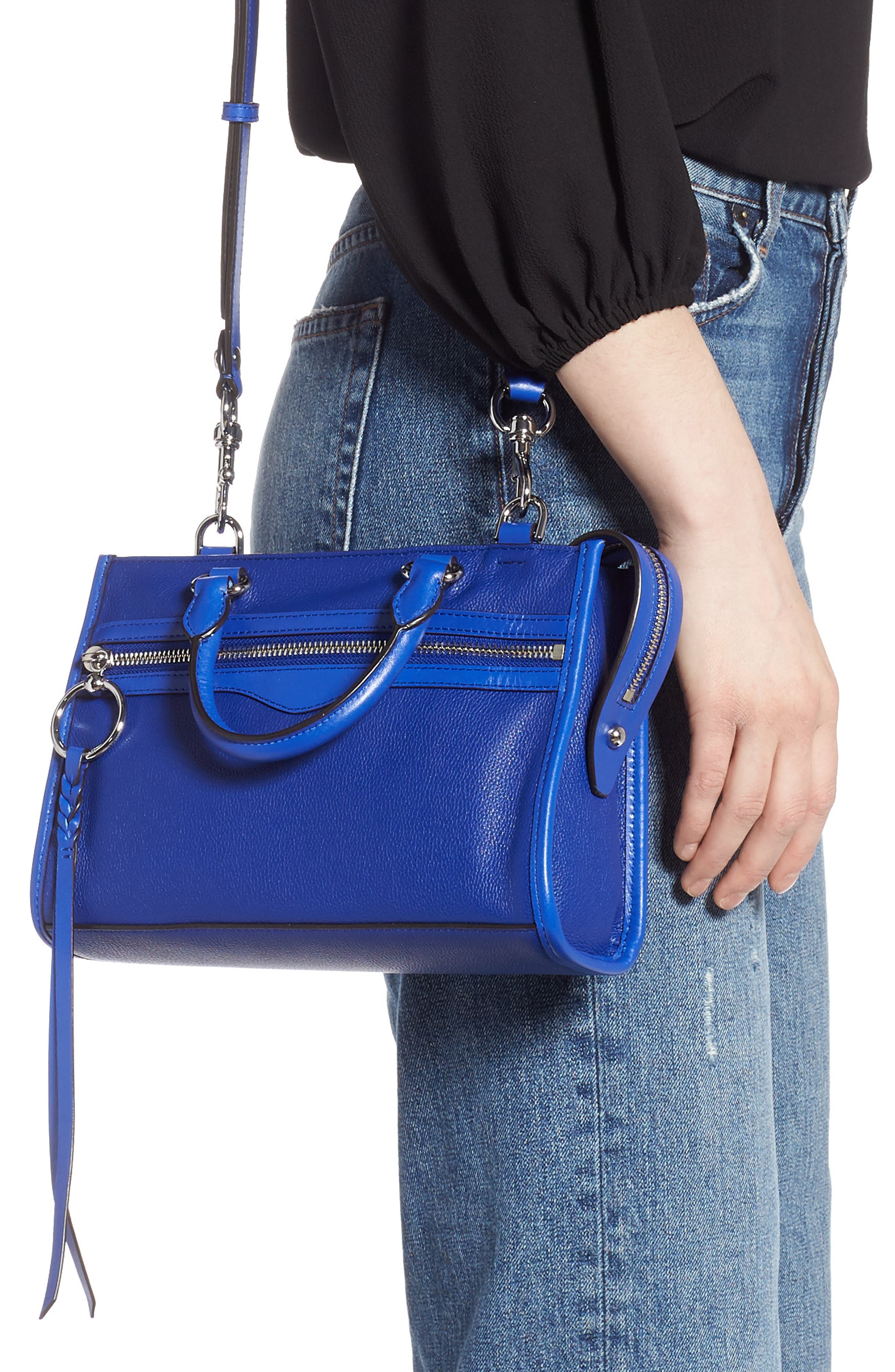 Micro Bedford Leather Satchel, Alternate, color, BRIGHT BLUE