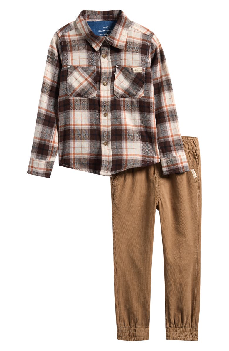 Weatherproof<sup>®</sup> Kids' Flannel Button-Up Shirt & Corduroy Joggers, Main, color, Khaki
