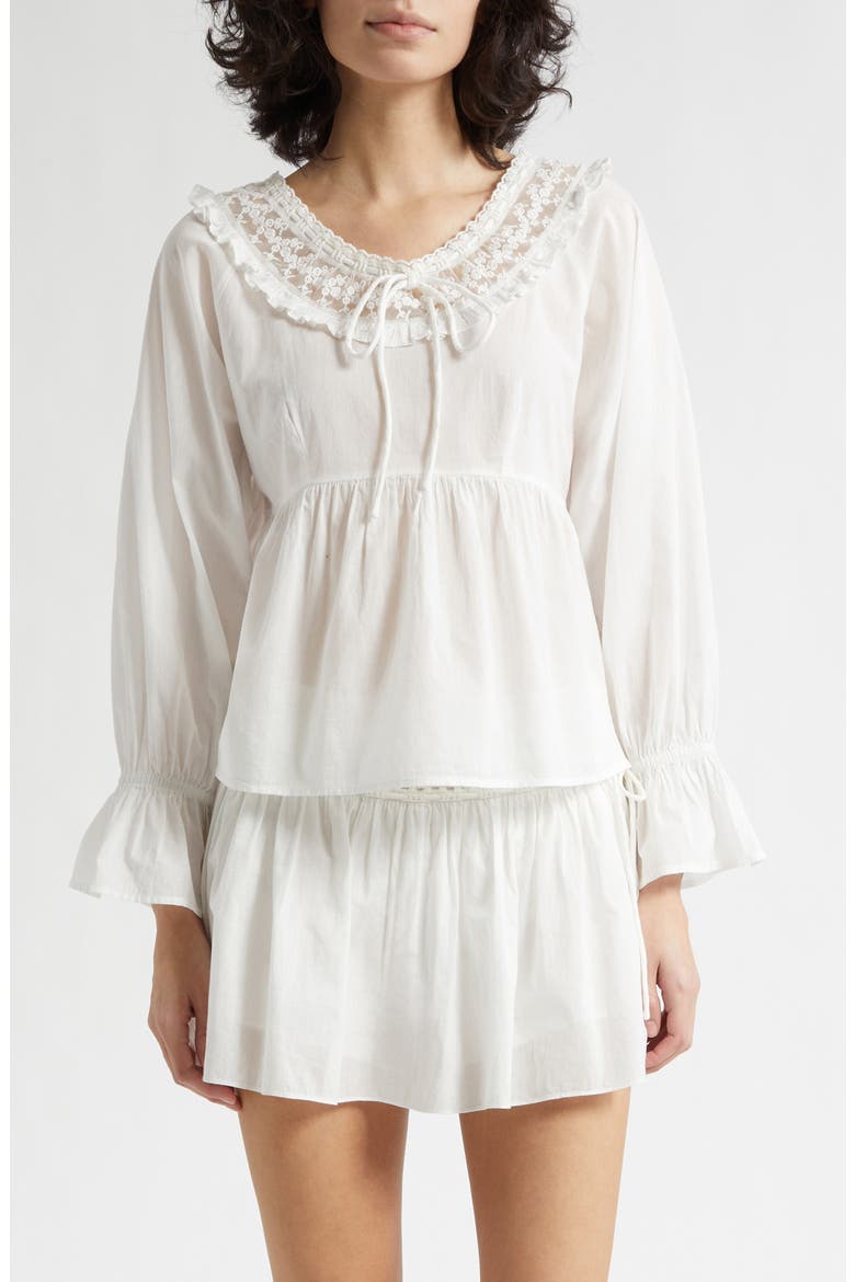 Danielle Floral Embroidered Lace Trim Babydoll Top, Main, color, VINTAGE WHITE