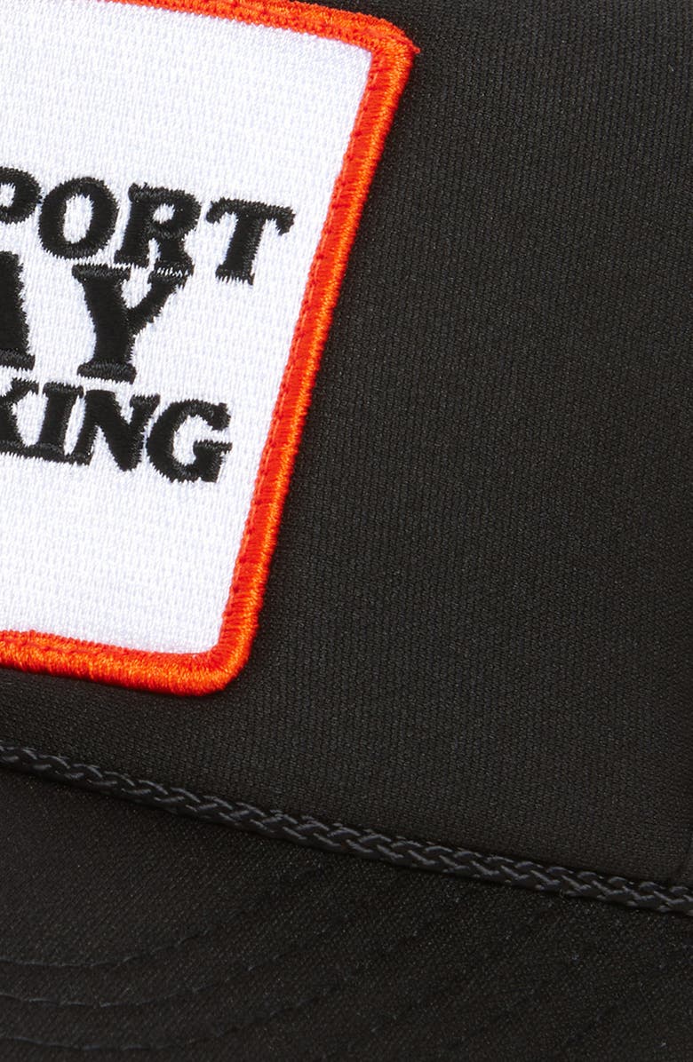 Friday Feelin’ Support Day Drinking Patch Trucker Hat, Alternate, color, Black