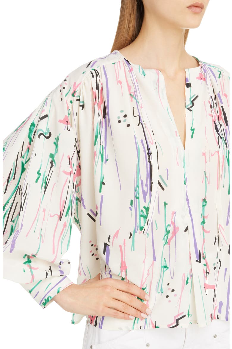 Scribble Print Stretch Silk Blouse, Alternate, color, ECRU