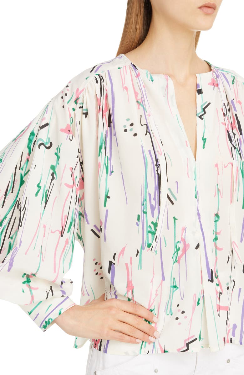 Isabel Marant Scribble Print Stretch Silk Blouse, Alternate, color, 