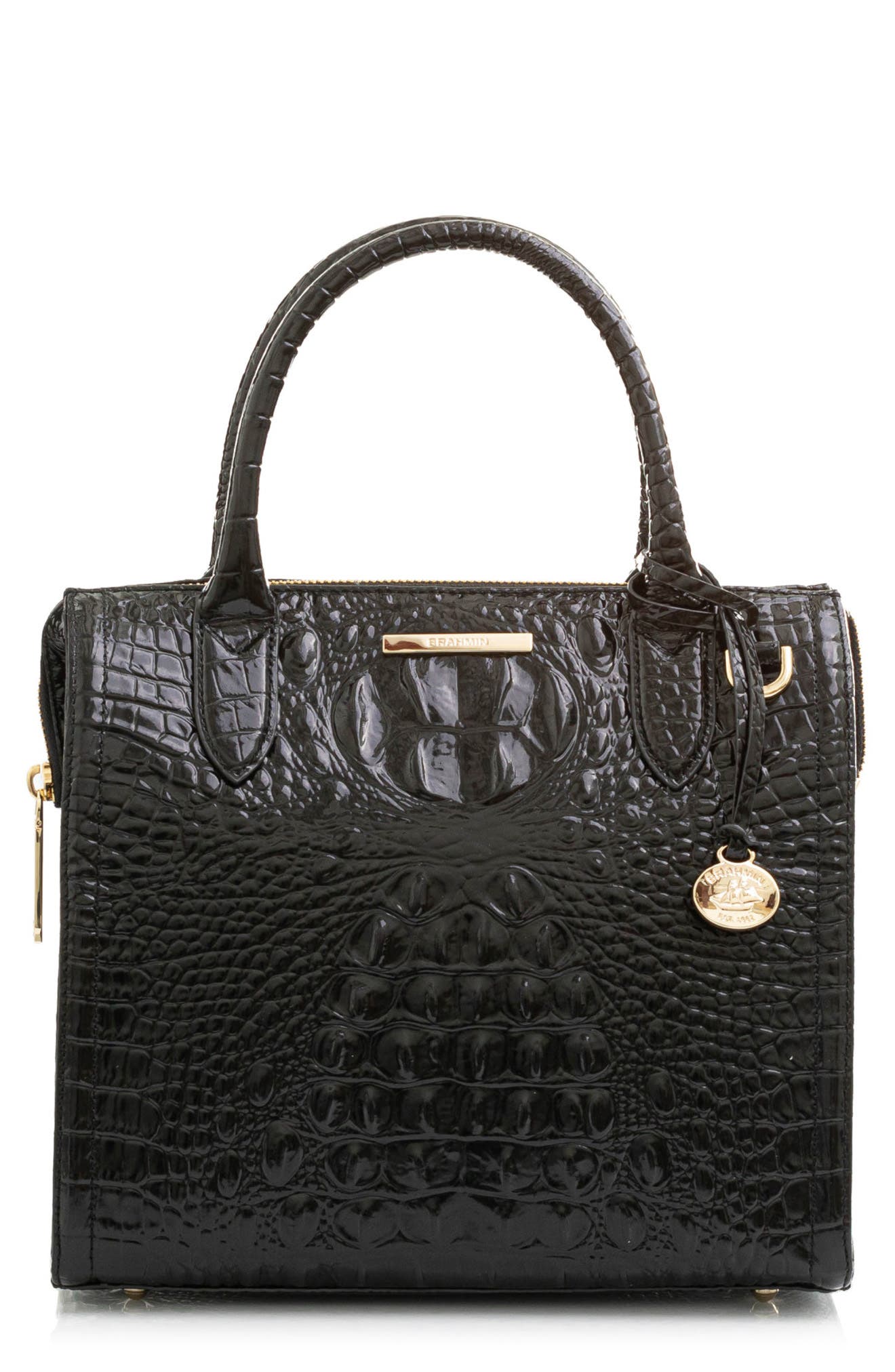 Brahmin Small Caroline Croc Embossed Leather Satchel, Main, color, 
