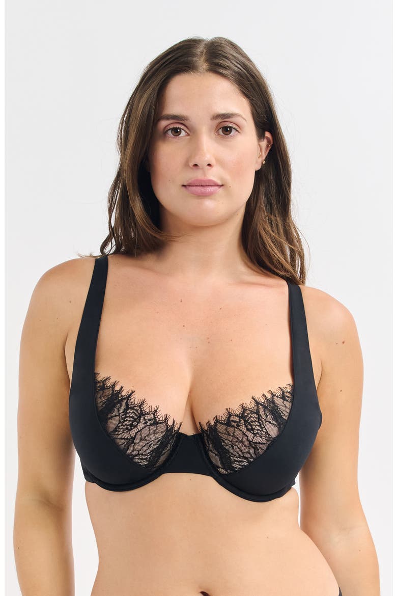Mysterieuse Classique Lace Trim Underwire Bra, Alternate, color, BLACK