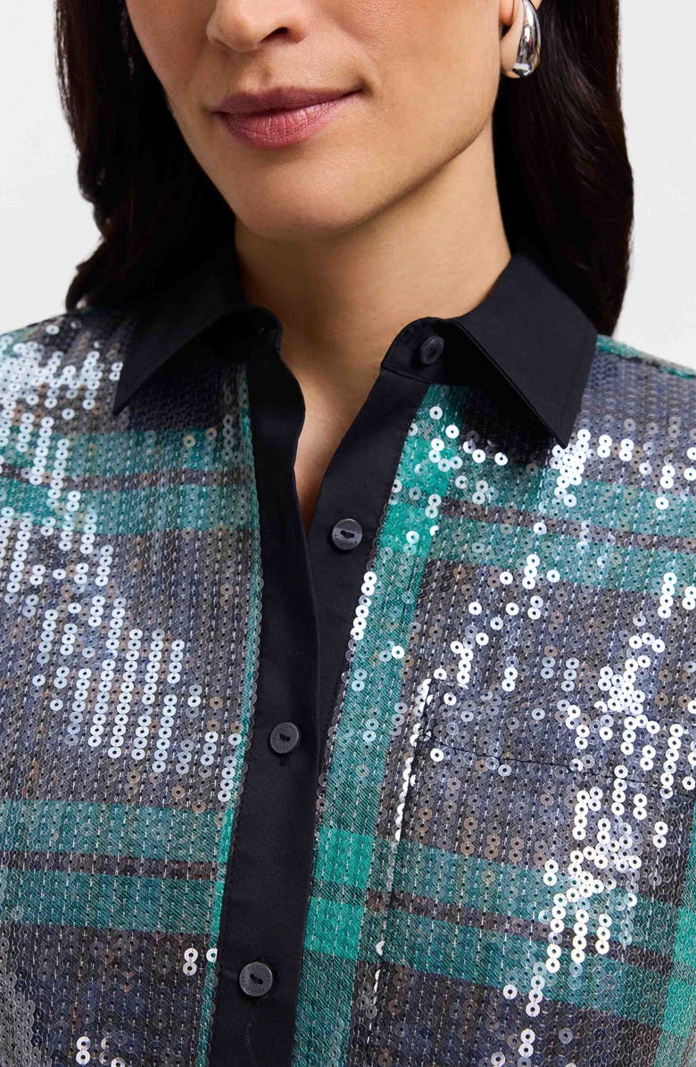 Foxcroft Marina Sequin Button-Up Shirt, Alternate, color, Navy Blue/ Multi
