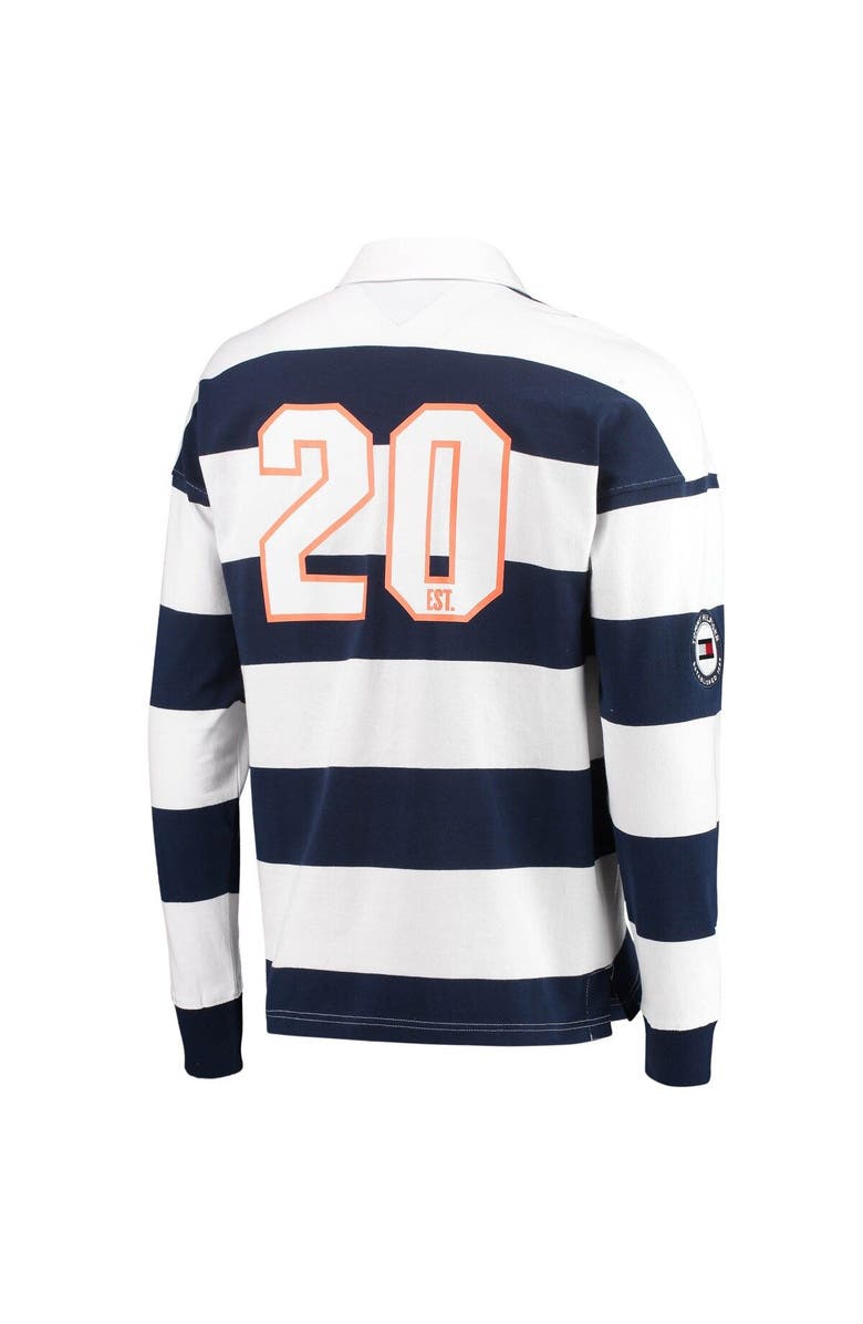 Tommy Hilfiger Men's Tommy Hilfiger Navy/White Chicago Bears Varsity Stripe Rugby Long Sleeve Polo, Alternate, color,