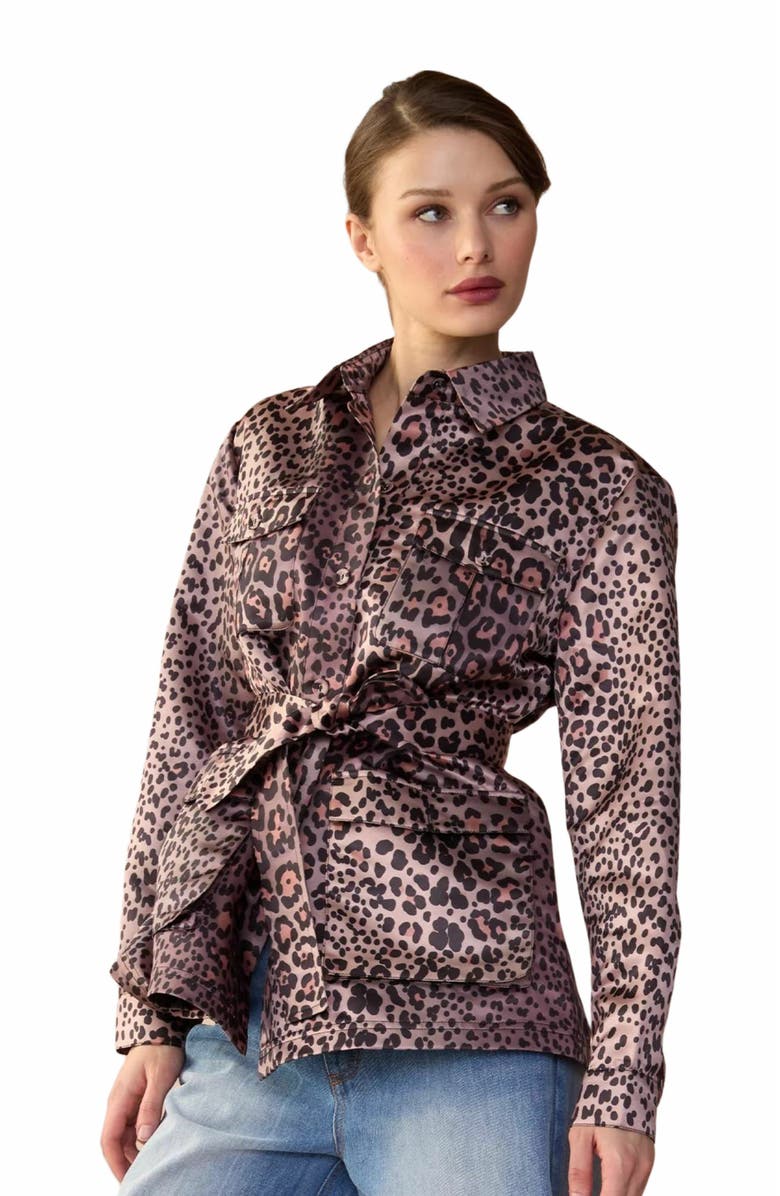 Cynthia Rowley Leopardess Satin Safari Jacket, Alternate, color,