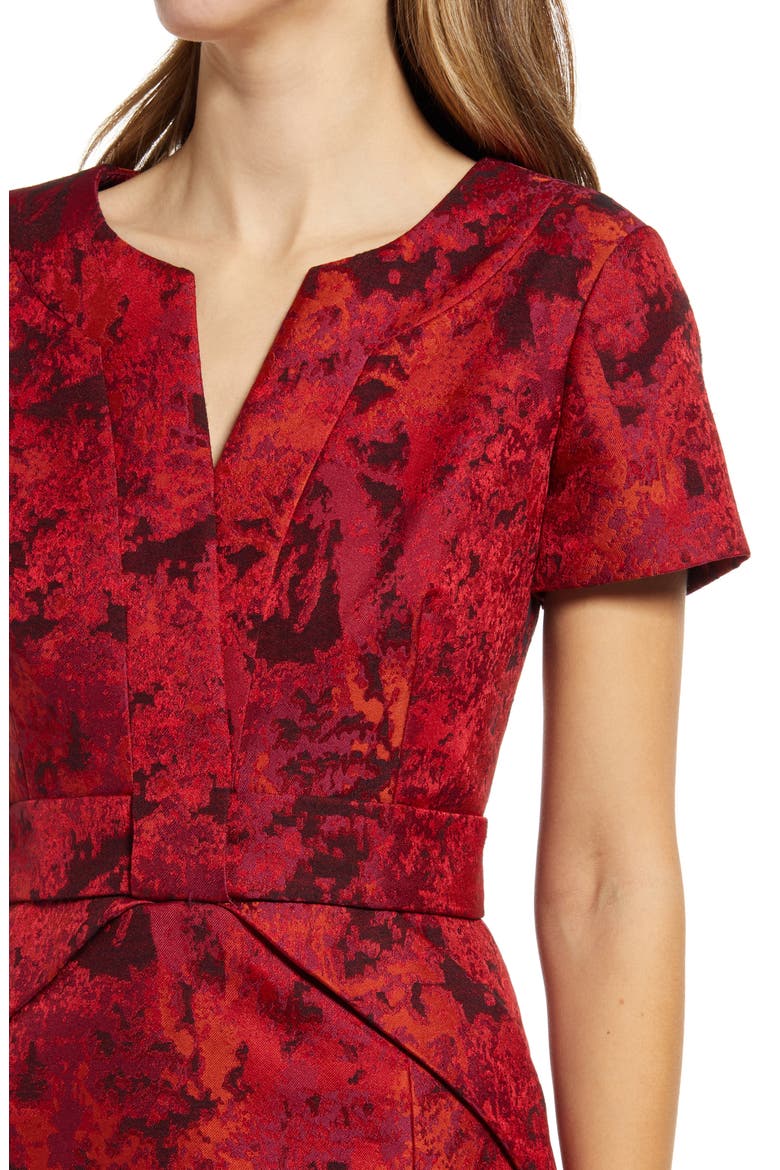 Jacquard Bow Sheath Cocktail Dress, Alternate, color, RED