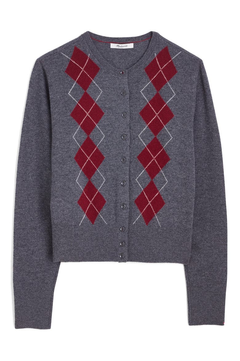 The Sophia Argyle SoftWool Cardigan, Alternate, color, HEATHER GREY AND MERLOT ARGYLE