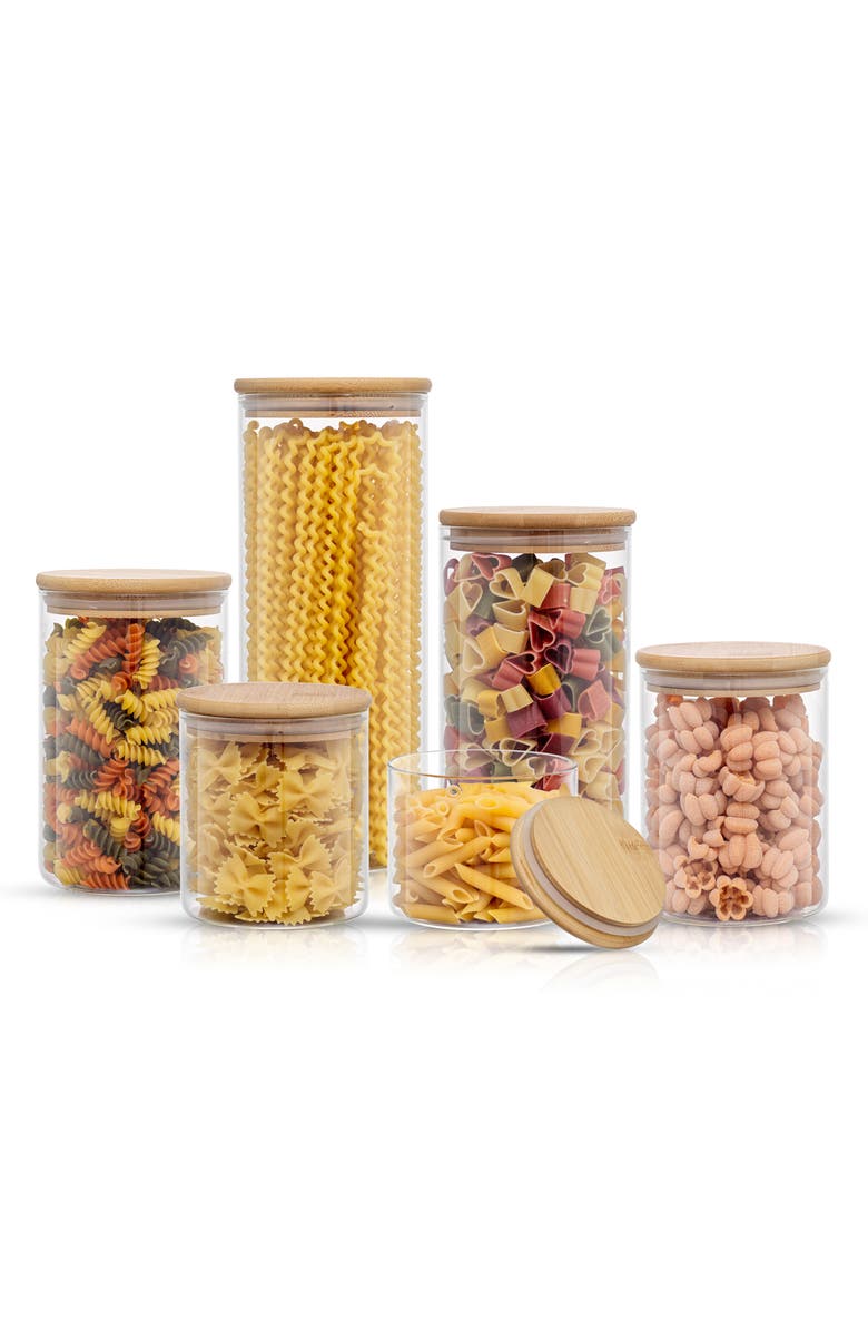JoyJolt Set of 6 Multisize Glass Jars with Airtight Bamboo Lids, Alternate, color, Clear