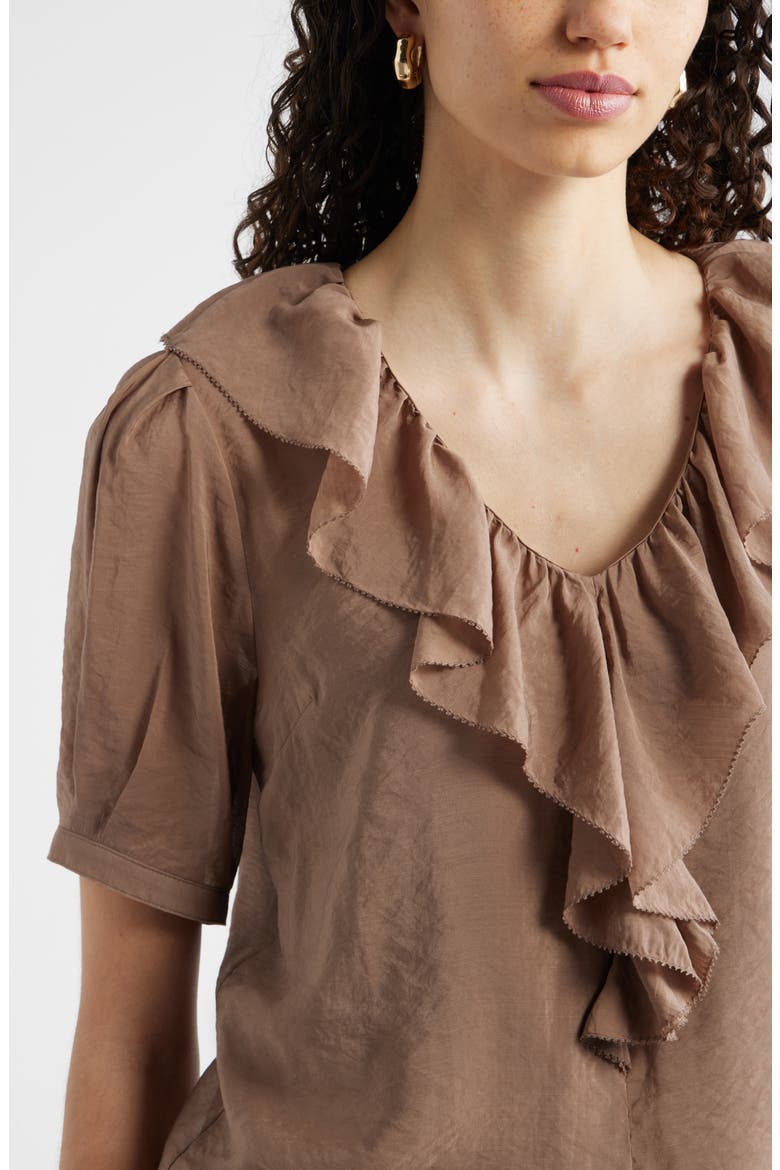 Ruffle Crinkle Semisheer Top, Alternate, color, BROWN LENTIL