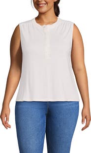 Lands' End Linen Blend Ruffle Trim Tank Top