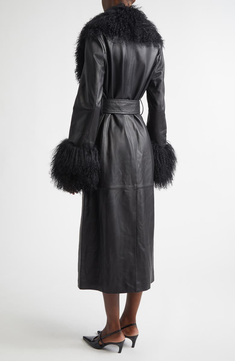 Stand Studio Monica Lambskin & Genuine Shearling Coat, Alternate, color, Black/ Black