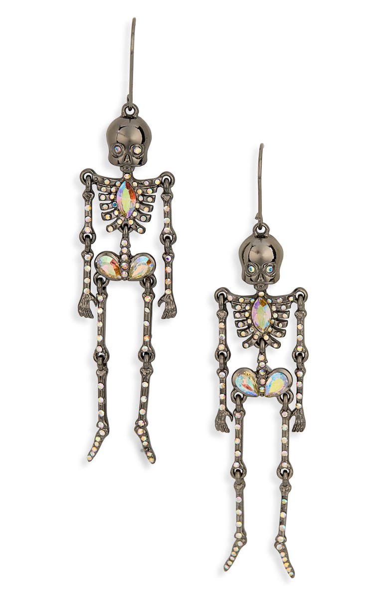 Leith Crystal Skeleton Drop Earrings, Main, color, Gunmetal Multi