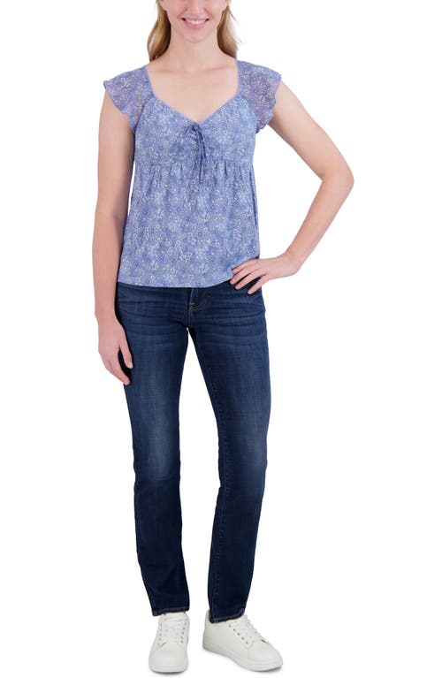 Lucky Brand Floral Tie Front Top In Blue Floral